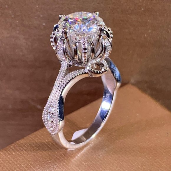 Shiny Cubic Zirconia Stone Flower Pure Luxury Wedding Rings for Women, M… - Picture 1 of 6